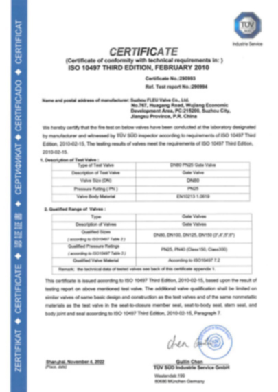 FLEU-FIRE SAFE ISO10497-Gate valves