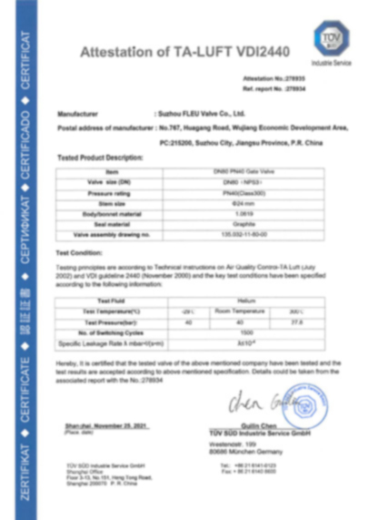 FLEU-TA LUFT VDI 2440-Gate valves