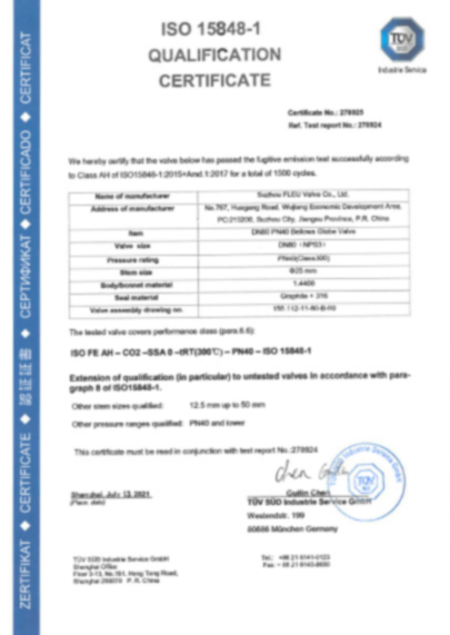 FLEU-ISO15848-Bellows globe valves-AH CO2