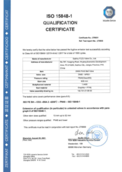 FLEU-ISO15848 Ball valves-BH CO2