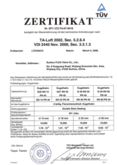 FLEU-TA Luft VDI2440 Ball valve--2008